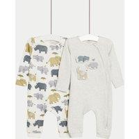 2pk Pure Cotton Animal Sleepsuits (0-3 Yrs)