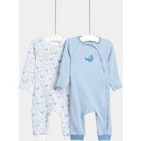 2pk Cotton Rich Whale Sleepsuits (0-3 Yrs)