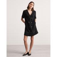 Crepe Button Button Detail Mini Shift Dress