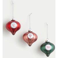 3pk Glass Striped Festive Slogan Baubles