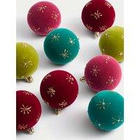 9pk Multicoloured Flocked Jewelled Baubles