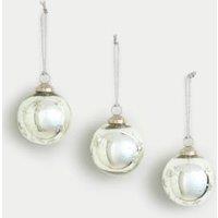 3pk Silver Glass Floral Etched Baubles