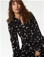 M&S Printed Round Neck Midi Tiered Dress Black Mix