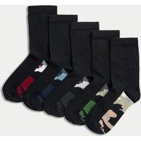 5pk Cotton Rich Camo Sole School Socks (6 Small-7 Large)