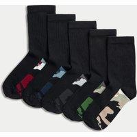 5pk Cotton Rich Camo Sole School Socks (6 Small-7 Large)