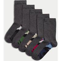 5pk Cotton Rich Camo Sole School Socks (6 Small - 7 Large)