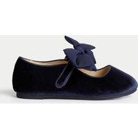 Kids Velvet Riptape Bow Mary Jane Shoes (4 Small - 2 Large)