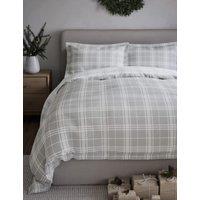 M&S Pure Brushed Cotton Checked Bedding Set Grey Mix