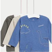 3pk Pure Cotton Dinosaur & Striped Tops (0-3 Yrs)