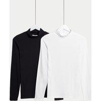 2pk Cotton Rich Funnel Neck Slim Fit Tops
