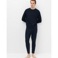 M&S Pure Cotton Waffle Loungewear Sweatshirt Navy