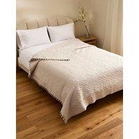 M&S Cotton with Linen Embroidered Bedspread Light Grey