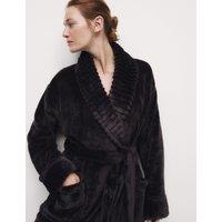 Fleece Faux Fur Trim Dressing Gown