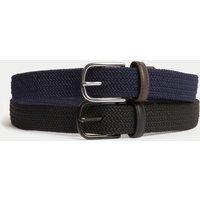 M&S 2 Pack Stretch Woven Active Waist Belts Black Mix