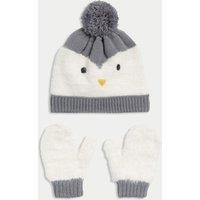 Kids Penguin Hat and Mitten Set (0-3 Yrs)