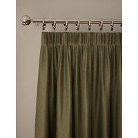 M&S Velvet Pencil Pleat Curtains Light Green