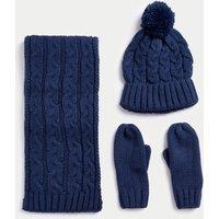 Kids Cable Knit Hat, Scarf and Mitten Set (1-13 Yrs)