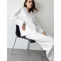 Autograph Pure Cotton Sateen Striped Pyjama Set White