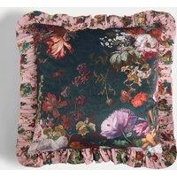 Velvet Floral Ruffle Trim Cushion