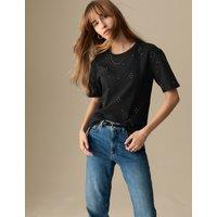 Pure Cotton Embellished Relaxed T-Shirt