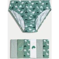 7pk Pure Cotton Dinosaur & Striped Briefs (2-8 Yrs)