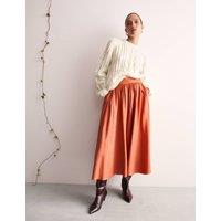 Pleated Twill Midi A-Line Skirt