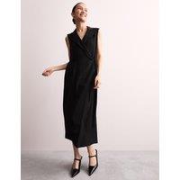 Satin Crepe Tuxedo Wrap Dress