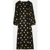 Polka Dot Blouson Sleeve Midi Column Dress