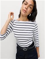 Pure Cotton Striped Slash Neck Slim Fit Top