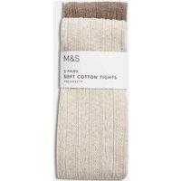 2pk Cotton Rich Cable Knit Tights (2-14 Yrs)