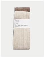 2pk Cotton Rich Cable Knit Tights (2-14 Yrs)