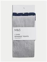 M&S 2 Pack Metallic Star Tights (2-14 Yrs) Navy Mix