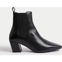 Leather Block Heel Chisel Toe Chelsea Boots