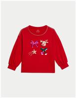 M&S Pure Cotton Sequin Top (2-8 Yrs) Red Mix