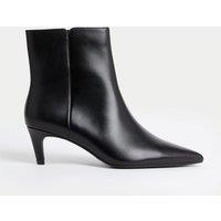 Leather Kitten Heel Pointed Ankle Boots