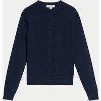 M&S Crew Neck Button Front Cardigan Navy