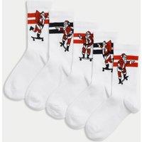 5pk Cotton Rich Christmas Santa Sports Socks (6 Small - 7 Large)