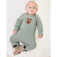 Pure Cotton Reindeer Sleepsuit (7lbs-12 Mths)