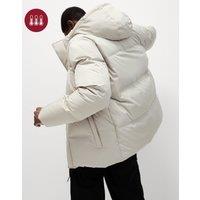 Feather and Down Padded Hooded Puffer Jacket