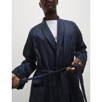 M&S Pure Cotton Polka Dot Dressing Gown Navy Mix