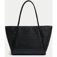 Faux Leather Woven Structured Tote Bag