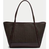 Faux Leather Woven Structured Tote Bag