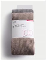 2pk 100 Denier Supersoft Ribbed Tights