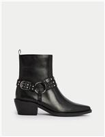Leather Block Heel Ankle Boots