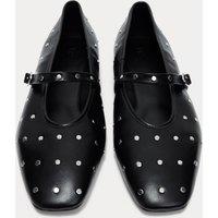 Studded Buckle Flat Ballet Pumps