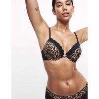 Printed Lace Trim Wired Plunge Bra A-E