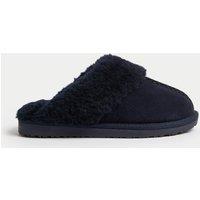 Suede Faux Fur Cuff Mule Slippers