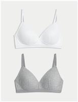 2pk Non Wired Cotton Rich Ribbed First Bras AA-D