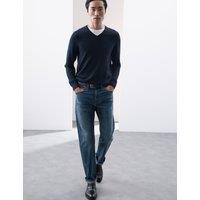 Autograph Straight Fit Japanese Selvedge Jeans Med Blue Denim