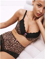 Printed Lace Trim Wired Full Cup Bra A-E